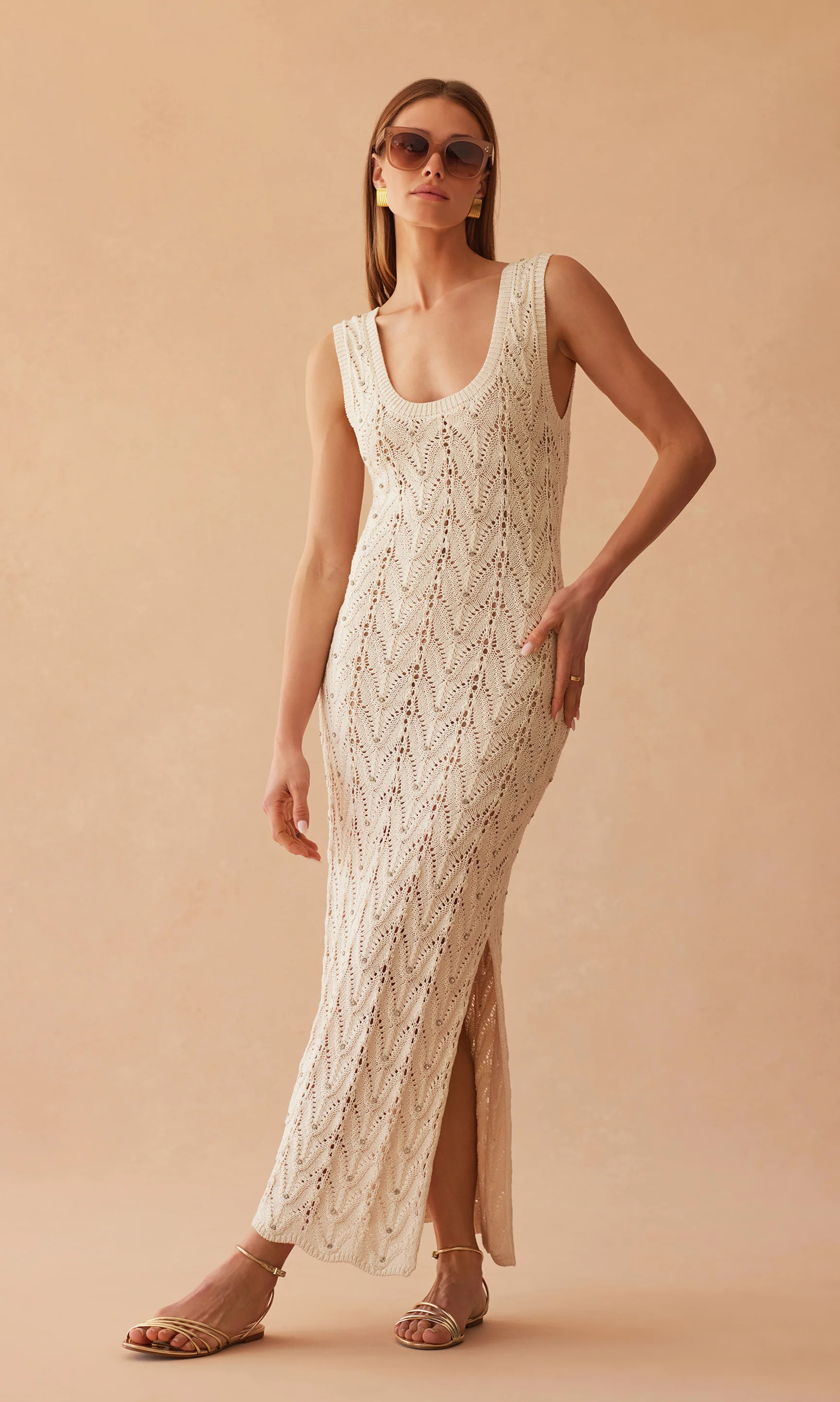 Vincent Crystal Pointelle Knit Dress S / Natural | Generation Love