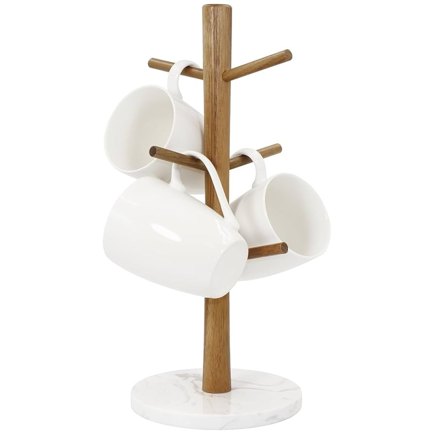 Buruis Wood Mug Holder, Marble Base Cup Rack Tree, Mug Stand Hanger, Kitchen Coffee Tree Countert... | Amazon (US)