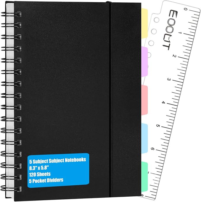 EOOUT A5 Subject Spiral Notebooks with Tabs, 8.3 x 5.5 Inches, Notebooks for Work, 5 Colored Divi... | Amazon (US)
