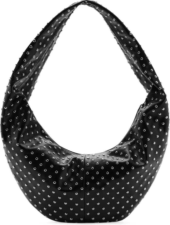 Stud Detail Faux Leather Oval Shoulder Bag | Nordstrom