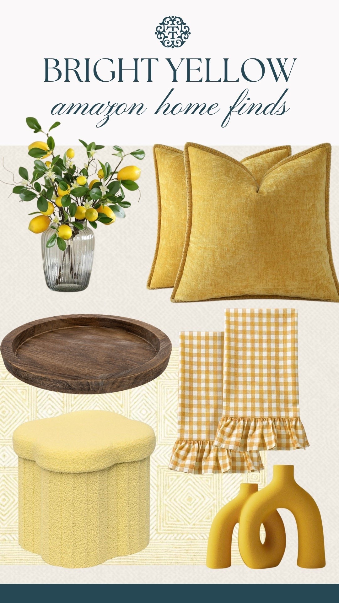 We're bringing a little sunshine indoors with these bright yellow Amazon home finds. From throw pillows and decorative vases to lemon stems, gingham towels, and a cozy accent stool, each piece adds a cheerful pop of color. They're an easy way to brighten up your home for the season.

#LTKSeasonal #LTKOver40 #LTKHome