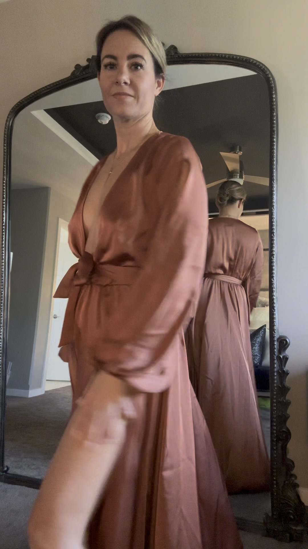 3 ✨unique✨ winter wedding guest dress options I love. Just add a warm overcoat and plenty of sparkle, and you’re all set. 

1 - #karenmillen appliqué chiffon pleated dress; wearing size 8. This one almost has a Victorian meets monarch butterfly feel, but I love the mix of colors and the beautiful detailing. I styled it with sleek, black, pointed toe booties and a black clutch, I would probably wear my hair up in a low bun or knot with some loose tendrils to match the playfulness of the fabric.

2 - #freepeople leopard print satin lace slip dress; wearing size M. This one is so fun, but word to the hassle-avoidant: It has those fabric button-and-loop closures both at the waist and in the upper back that I dislike very strongly, and couldn’t even be bothered to spend the time to hook them up for this (as you probably noticed in the video). There’s 9 of them. So consider yourself warned. The dress has a fairly high slit on both sides and a see-through lace panel at the shin, so I opted for some extra tall, over-the-knee black croc heel boots, which will have the added bonus of providing extra warmth.

3 - Michael Costello x Revolve flowy satin maxi; wearing size M. This showstopper is absolutely stunning and has cutout detailing at the arms, sternum, and right leg that I’m really into. The length is also perfection (I’m 5’9” for reference). You could also pair this one with boots or pumps if you’re worried about the cold, but to me, this was calling for gold, edgy, strappy sandals with a chunkier heel for all night dancing and a matching woven clutch. This gorgeous rust color would also pair really well with a chocolate brown or even a deep burgundy, in my opinion. 
#weddingguestdress #weddingguestoutfit #winterweddingguest #winterwedding #formaldress #eventdress #christmaspartydress #satindress 

#LTKStyleTip #LTKWedding #LTKShoeCrush