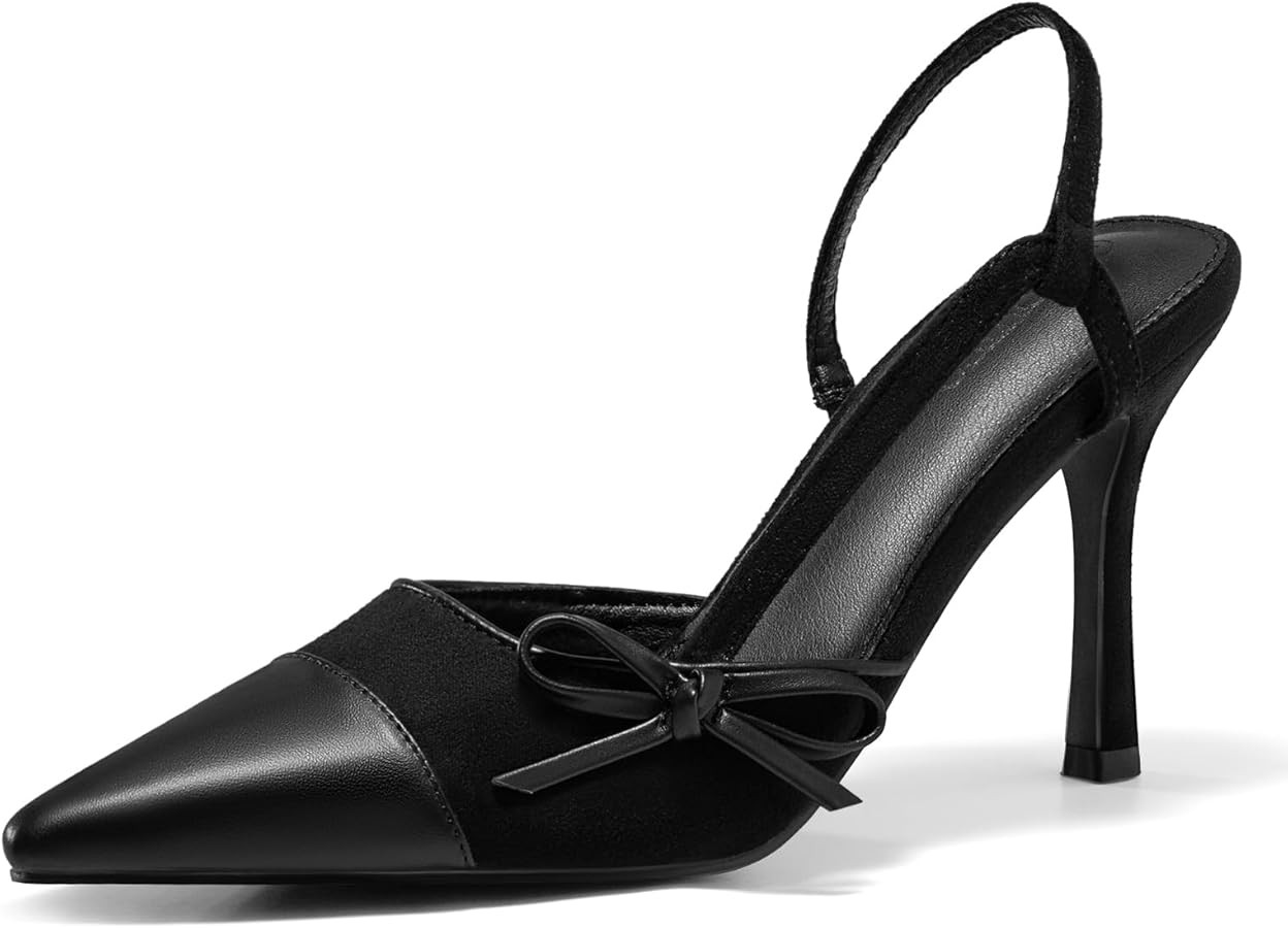 Coutgo Womens Slingback High Heels Bow Tie Closed Pointed Toe Sexy Stiletto Two Tone Dress Pumps ... | Amazon (US)