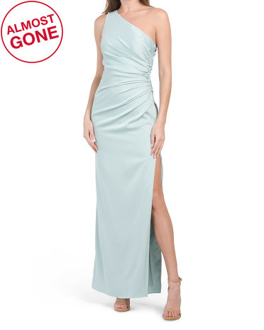 One Shoulder Satin Gown With Side Slit | TJ Maxx