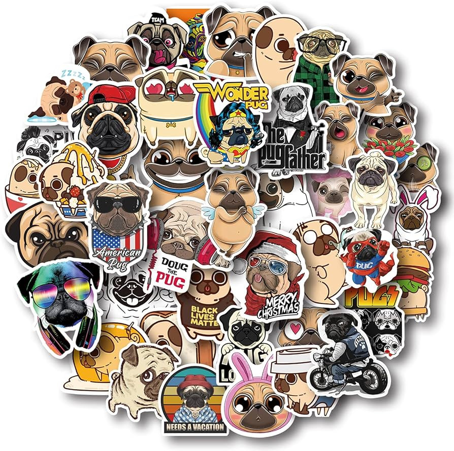 Cute Pug Stickers, 50 Pcs Kawaii Dog Stickers Pack, Waterproof Funny Pet Puppy Vinyl Sticker Deca... | Amazon (US)