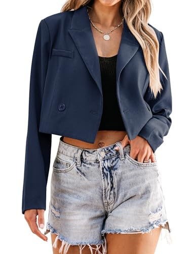 Luvamia Womens Fashion Lapel Cropped Blazer - Business Casual Open Front Navy Blazer - Size X-Small / 0-2 | Amazon (US)