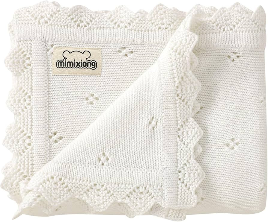mimixiong Cotton Baby Blanket Knitted Crochet Receiving Crib Nursery Swaddling Blankets for Newbo... | Amazon (US)