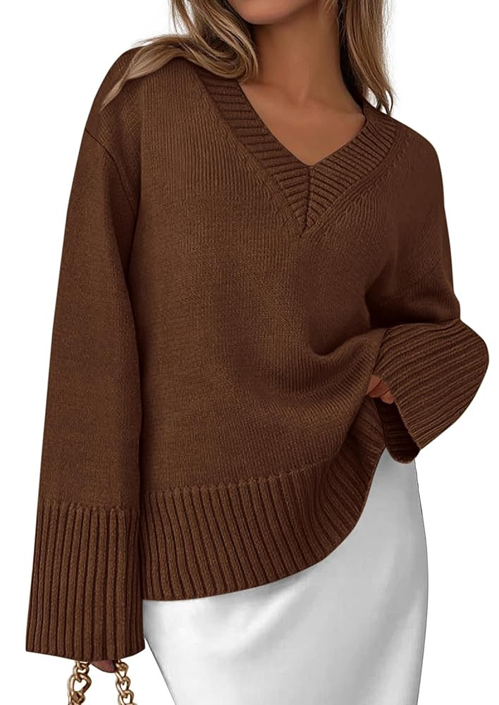 PRETTYGARDEN Womens V Neck Sweaters Fall Trendy 2025 Casual Long Sleeve Oversized Cozy Pullover S... | Amazon (US)