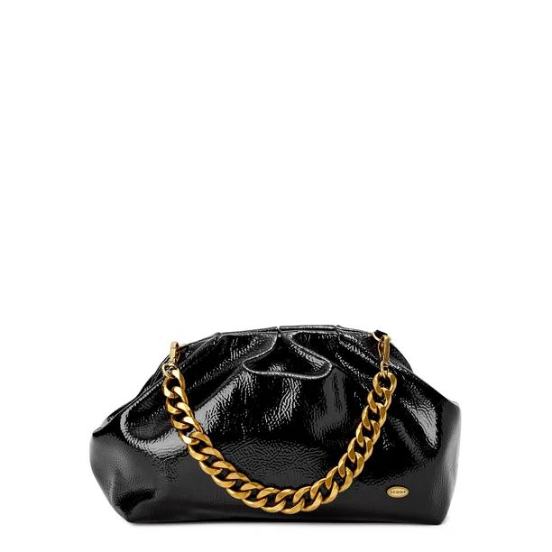 Scoop Women's Faux Patent Leather Crinkled Clutch Handbag with Chain Handle - Walmart.com | Walmart (US)