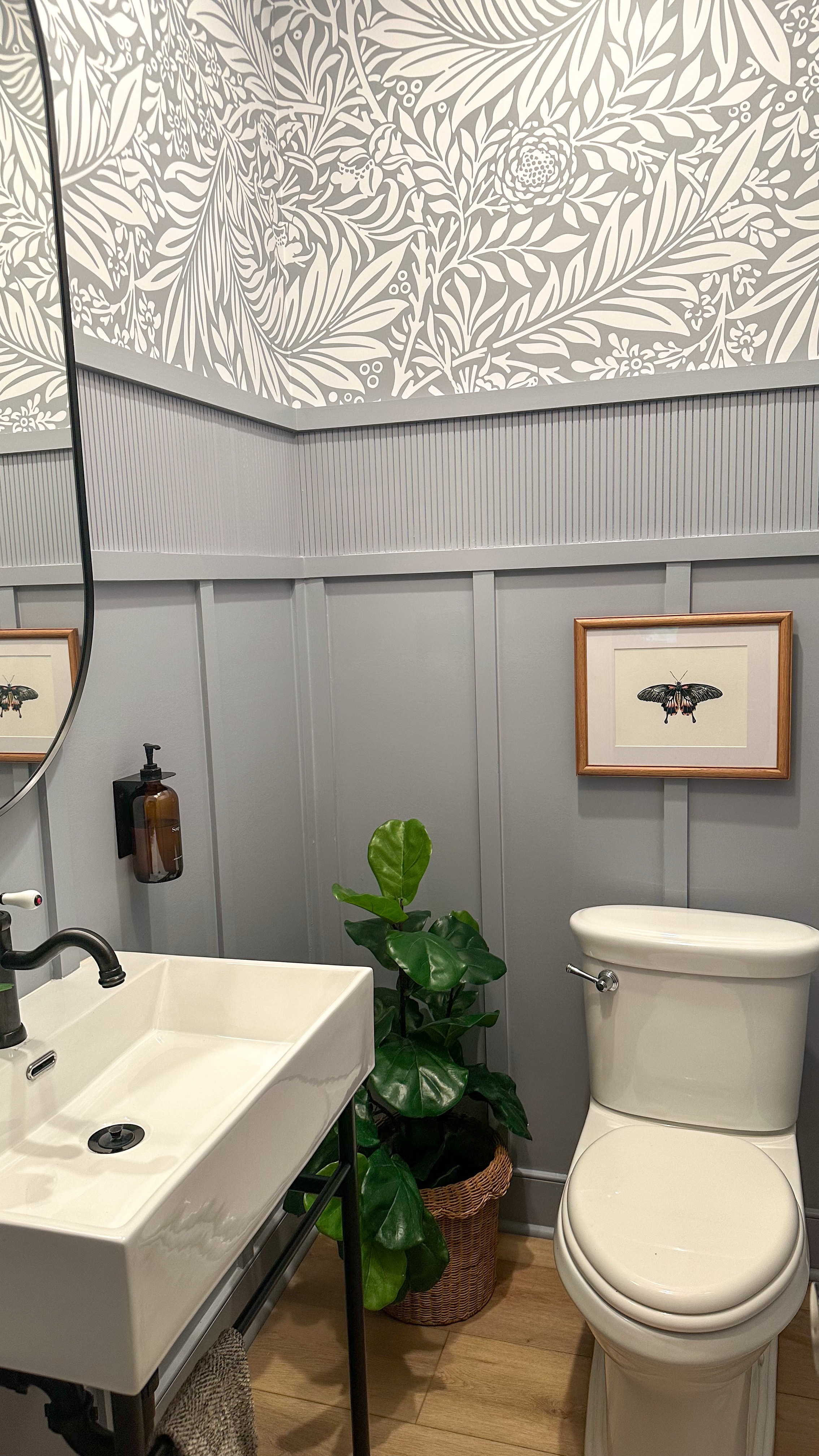 Would you believe that this elegance started here and only took THREE DIY elements to transform it? 

It only took 3 DIYs(dare I say beginner friendly AND weekend friendly) to completely transform this boring powder room into something that screams elegance.

I have more tips on all three of these DIYs posted as reels just a few back. Be sure to check those out because all of these are ideas that can be applied to any room transformation. 

Now, I’ll grant you that we had the major elements in place - floor, sink, light fixture. (All of which were also DIY’d a couple of years ago for what it’s worth) BUT. It doesn’t have to be super complicated or involve building lots of things or be crazy expensive to add upgrades to your home. Every bit of this was accomplished on a budget and by paying attention to the little details.

Comment DIY below for a link and a list of sources of you’re interested!