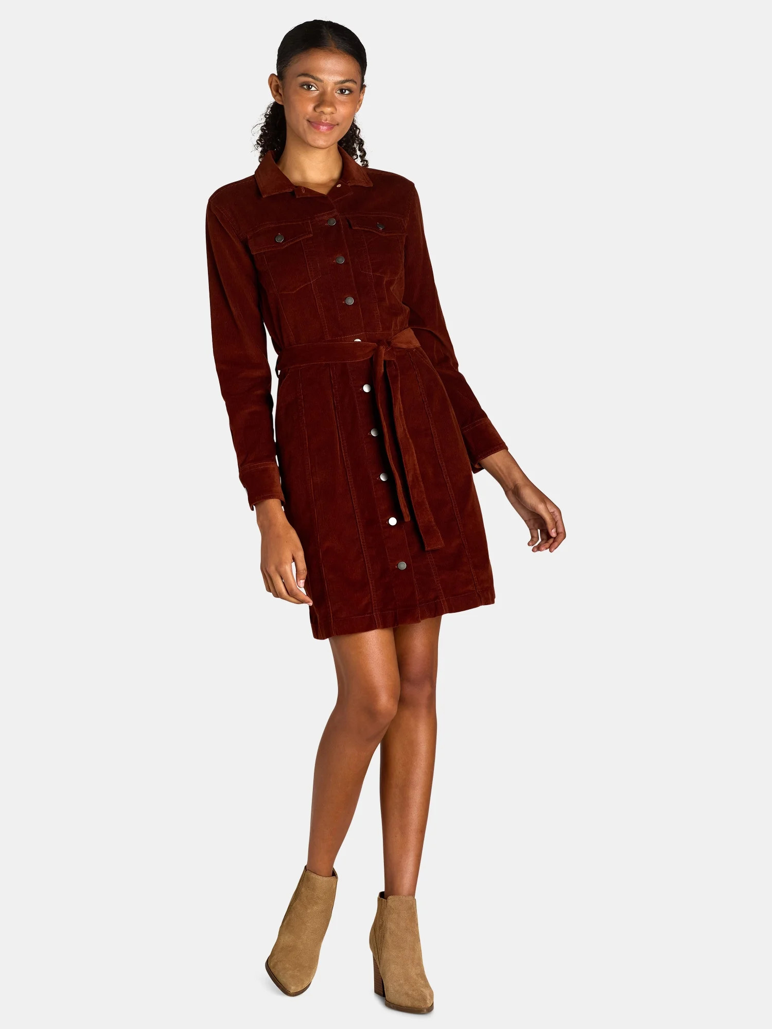 Time and Tru Women's Long Sleeve Utility Dress, Sizes XS -XXXL | Walmart (US)