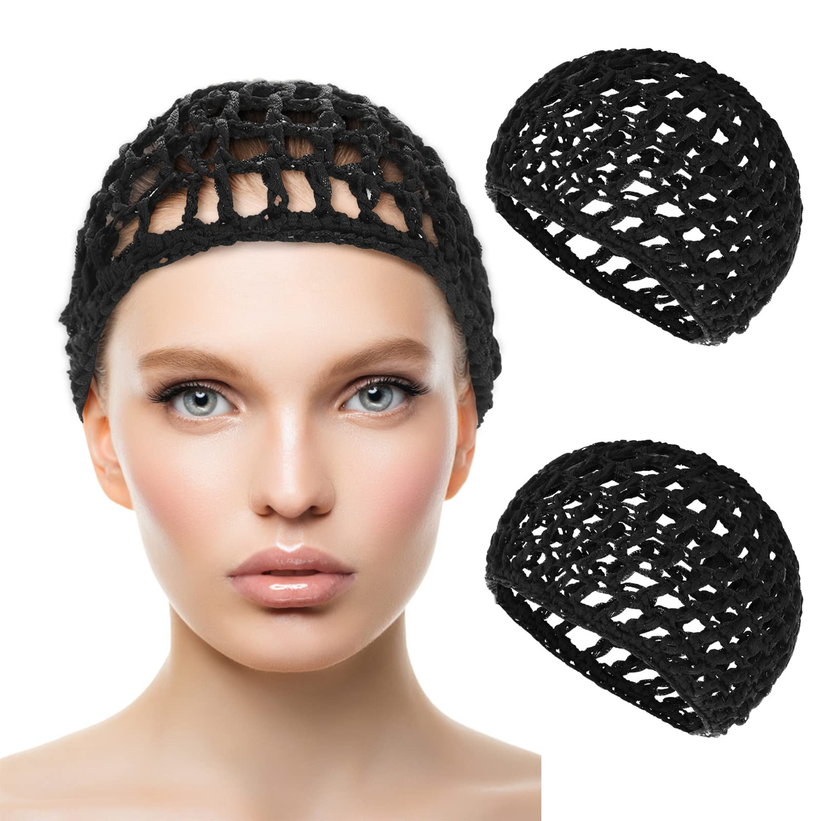 2 PCS Hair Nets Cap Sleeping Hairnet Snoods Wrap Bonnets Long Straight Curl Wig Head Protector Black Mesh Wrapping Crochet Wave Cook Hats Bun Lift Strap Weaving Sew For Women Ballet | Amazon (US)