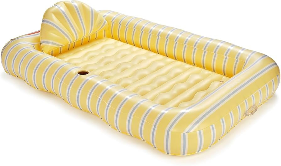 FUNBOY Tanning Pool Lounger Float Yellow & Blue Stripe, XL 72" x 48" with Pillow and Large Cup Ho... | Amazon (US)