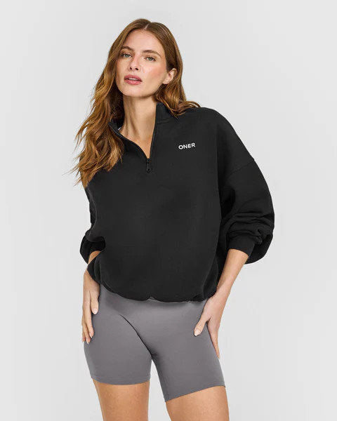 Mid Weight 1/4 Zip Sweatshirt 
 Soft Black | Oner Active (UK / US)