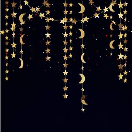 Decor365 Gold Star Moon Garland Decorations Hanging Garands Streamers Banner Backdrop Twinkle Lit... | Amazon (US)