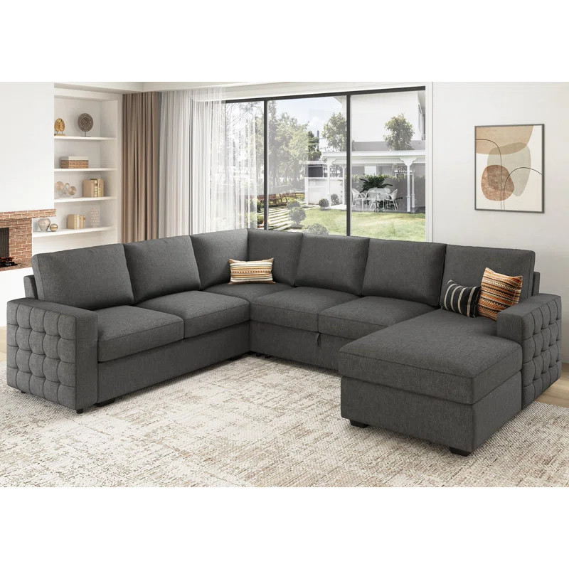 U-Shaped Sectional Sofa Bed Pull Out Sleeper Couch With Storage Chaise | Wayfair North America