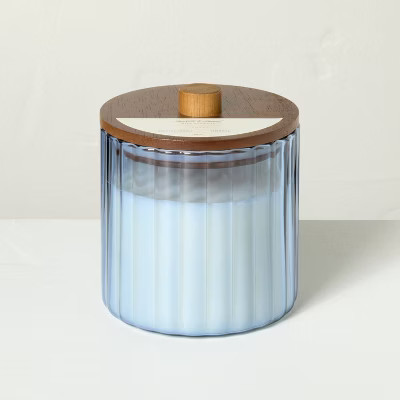 2 Wick Glass with Wooden Lid Canvas Jar Candle Blue 12oz - Hearth & Hand™ with Magnolia | Target