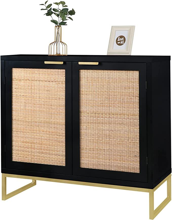 Amazon.com - Anmytek Modern Accent Storage Cabinet with 2 Rattan Doors, Mid Century Buffet Sidebo... | Amazon (US)