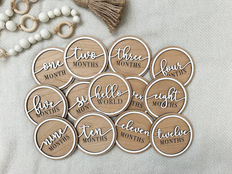 Baby Milestone Monthly Markers Personalized Baby Shower Gift Wood Engraved 3D Monthly Milestone D... | Etsy (US)