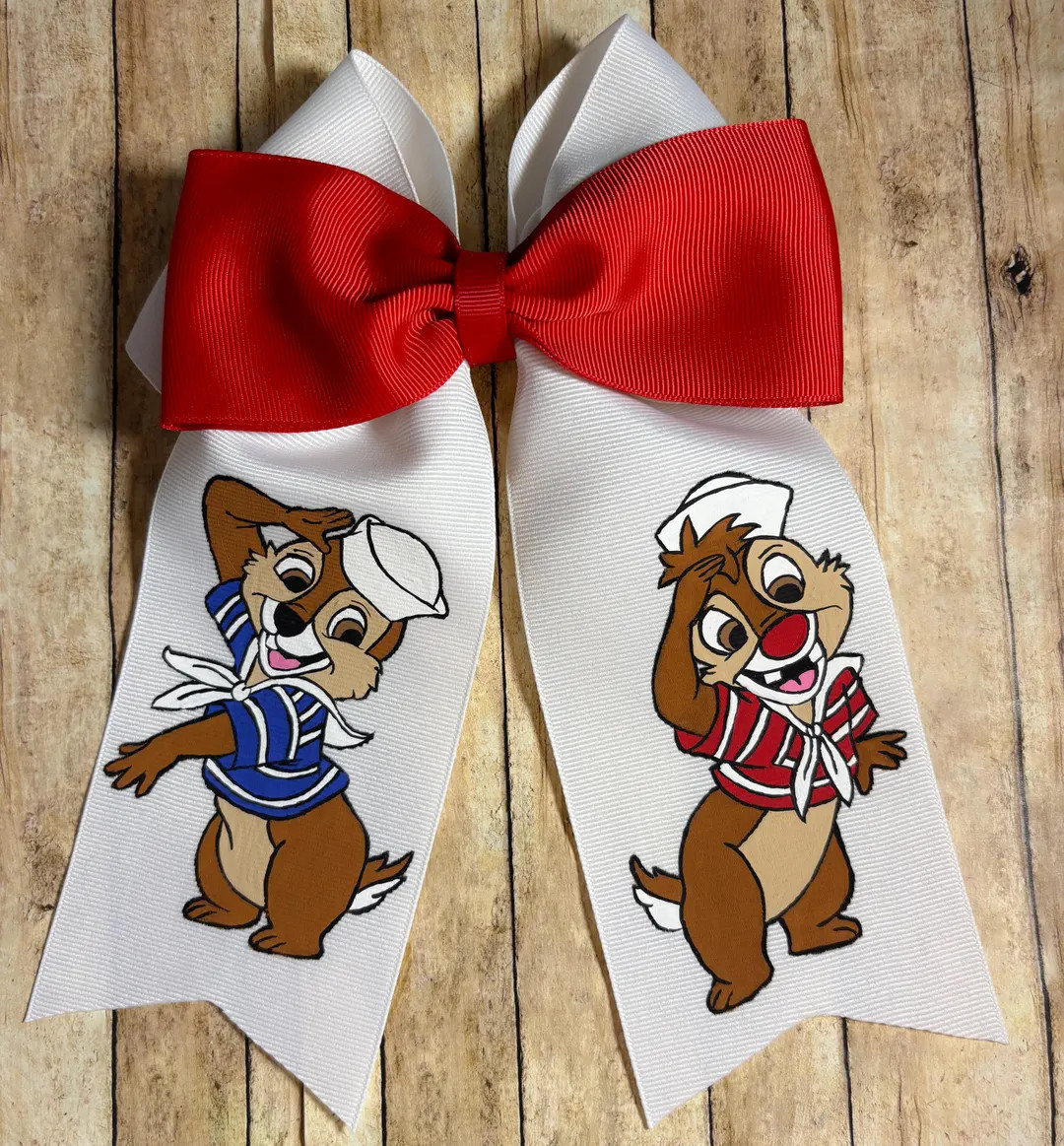 Disney Chip and Dale Sailor Themed Hand Painted Hair Bow, Disney Cruise Hair Bow, Sailor, Disney,... | Etsy (US)