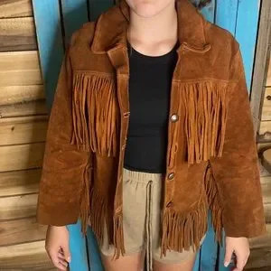 Vintage boho russet suede leather fringe jacket with Buffalo buttons size XS | Poshmark
