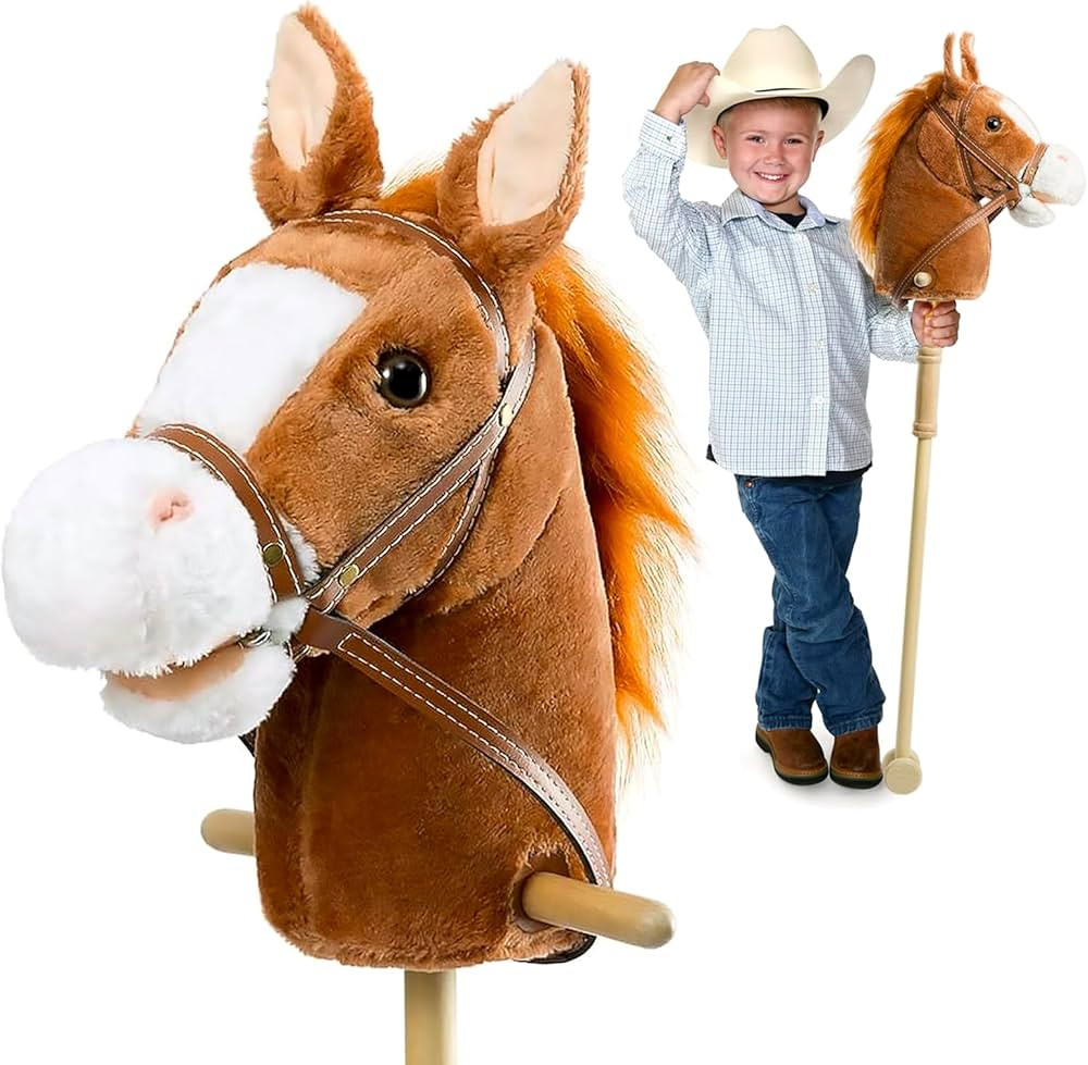 HollyHOME Stick Horse Plush Handcrafted Hobby Horse on a Stick with Wood Wheels Real Pony Neighin... | Amazon (US)