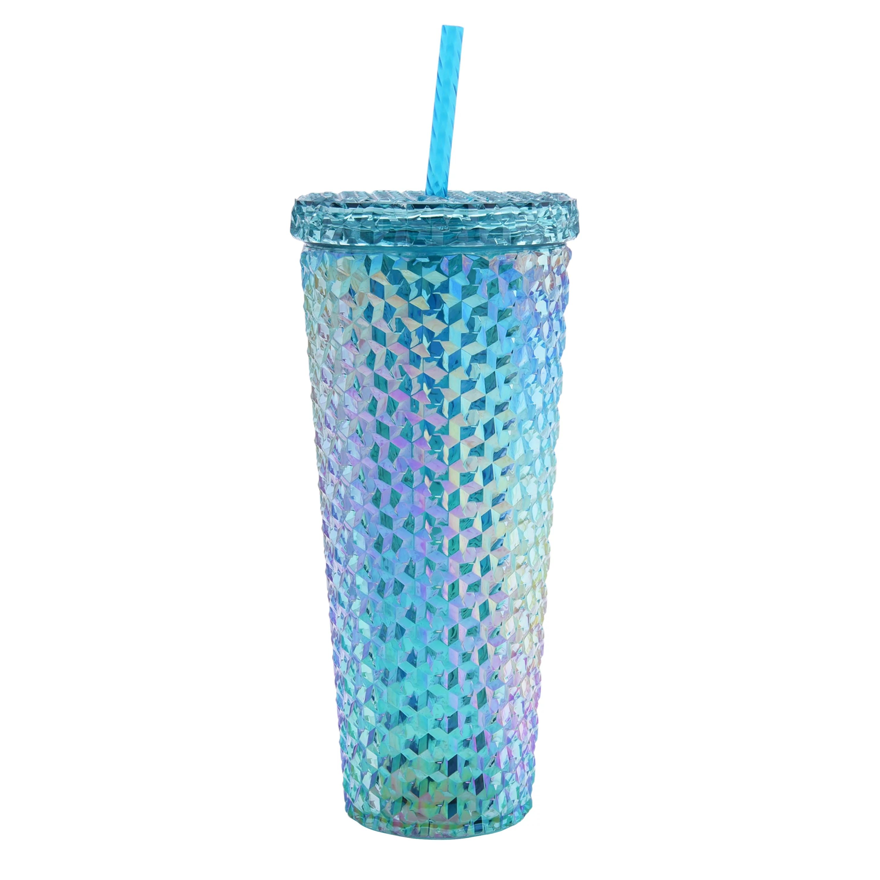 Mainstays 26-Ounce Acrylic Iridescent Textured Tumbler with Straw, Teal | Walmart (US)