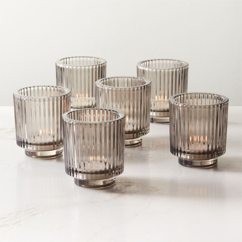 Ezra Smoke Glass Tealight Candle Holders Set of 6 + Reviews | CB2 | CB2