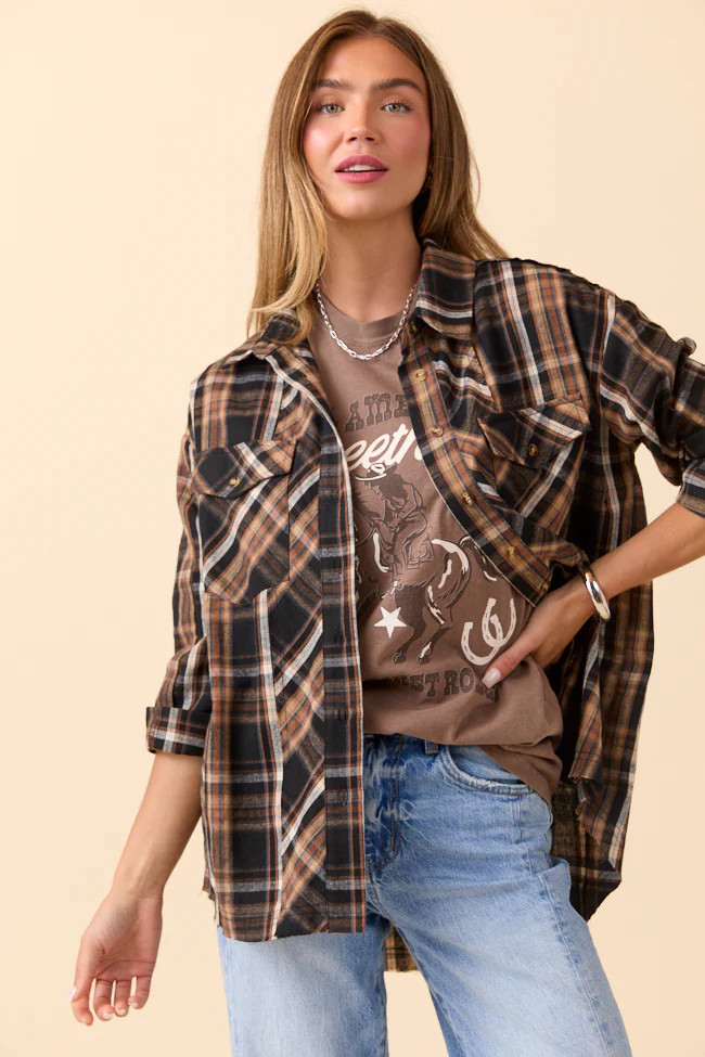Zion Black Plaid Flannel Top | Pink Lily