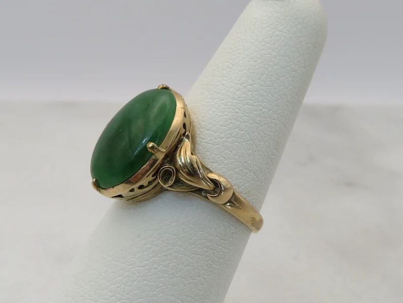 Antique 14k Yellow Gold Jade Ring sz 6.25. | Etsy (US)