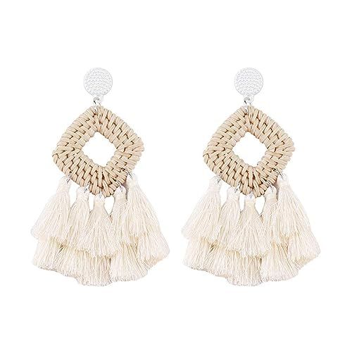 Bohemia Tassel Earrings Statement Handmade Dangle Ethnic Fringe Earrings Bamboo Weaving Geometric... | Amazon (US)