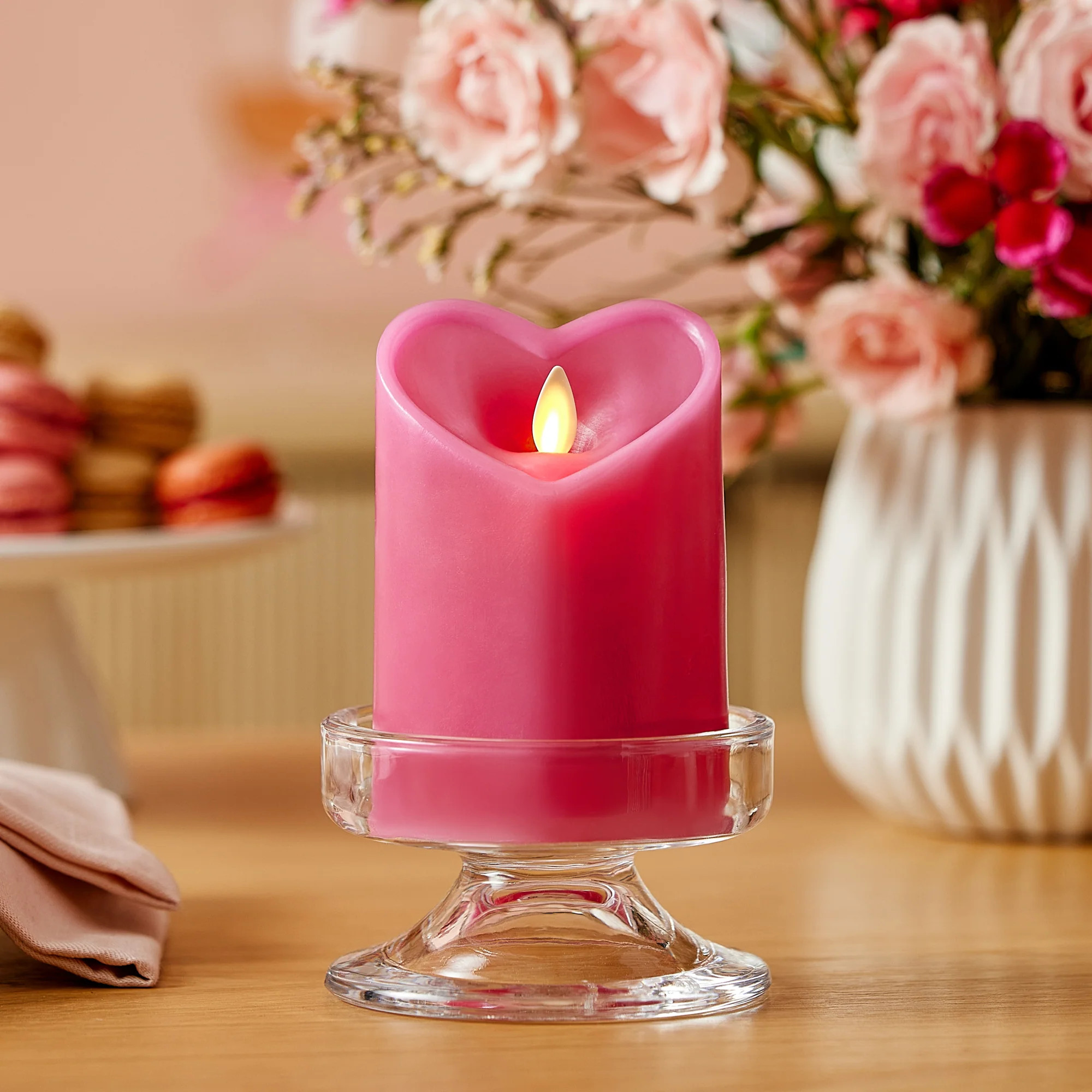 Raspberry Sorbet Flameless Candle Heart Pillar | Luminara