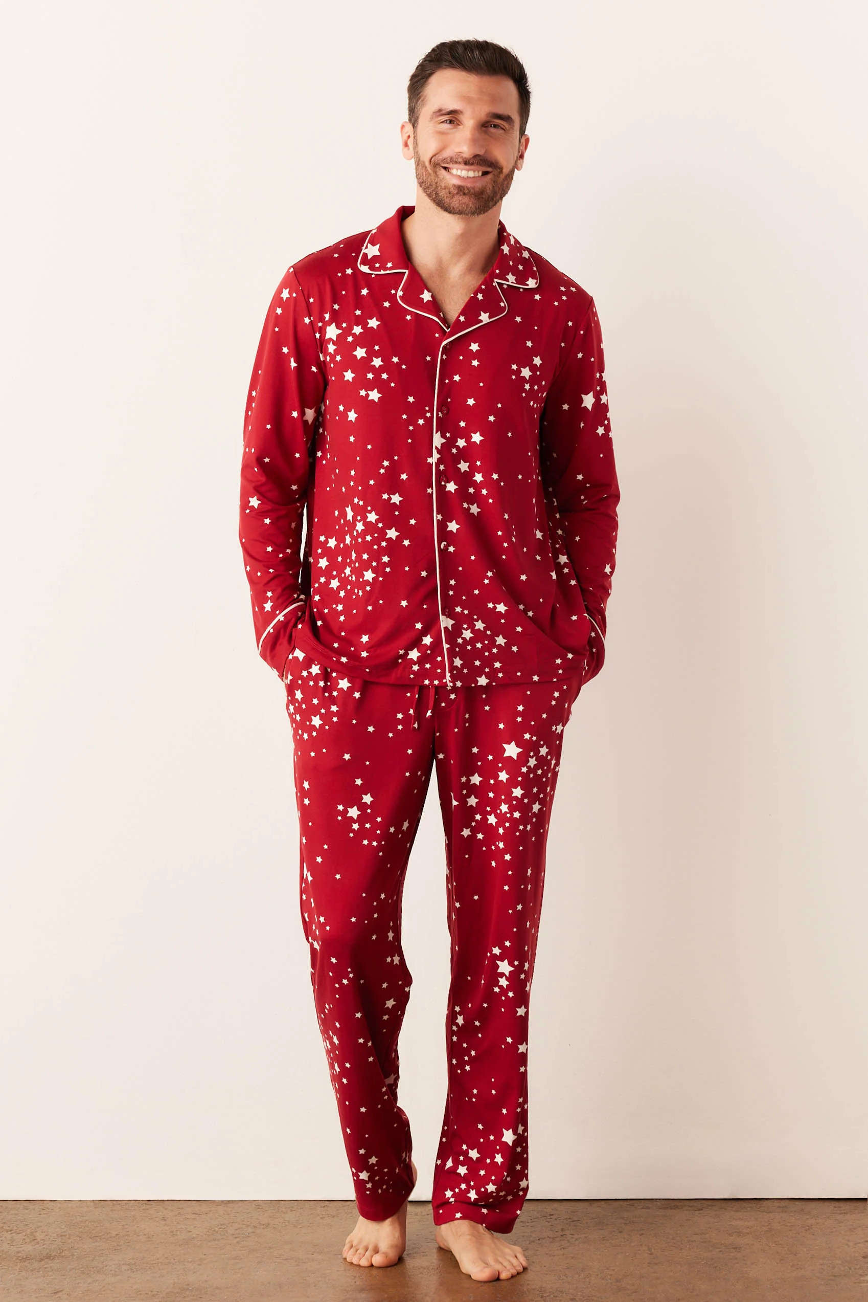 Noah Cloud Jersey PJ Set in Red Stars | MASONgrey