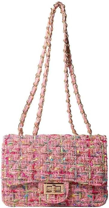 Women's Tweed Plaid Square Bag, Large Capacity Quilted Woven Embroidered Shoulder Bag, Ladies Woo... | Amazon (US)