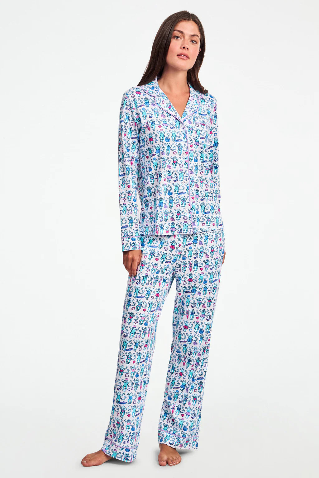 Newport Beach Monkey Long Sleeve Polo Pajamas | Roller Rabbit