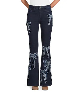 Driftwood Farrah What Fun Stretch Denim Patchwork Bow Flare Leg Jeans | Dillard's | Dillard's