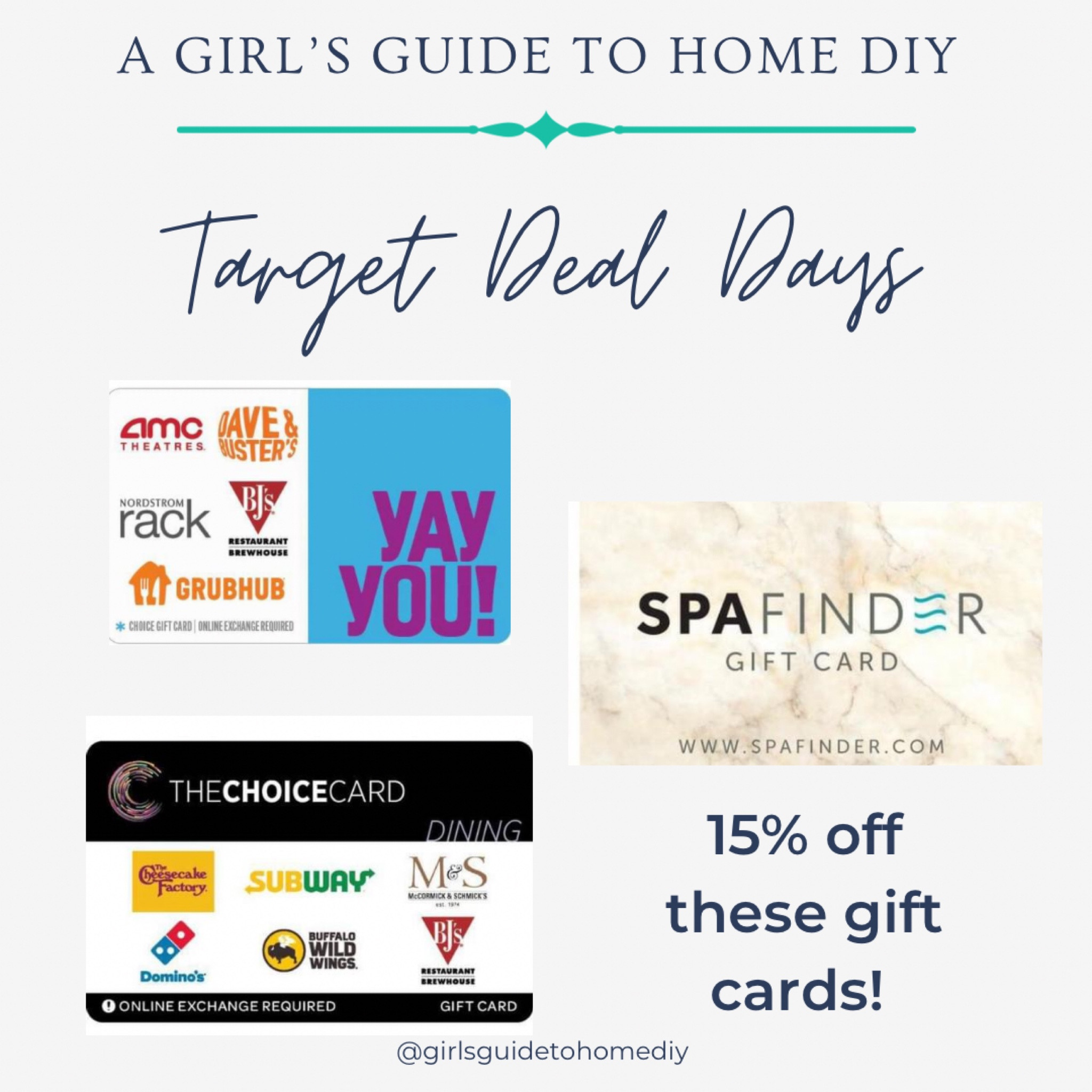 15%! Off select gift cards on Target Deal Days today only! Restaurant gift card, spa giftcard, gifts for anyone

#LTKHoliday #LTKGiftGuide #LTKsalealert