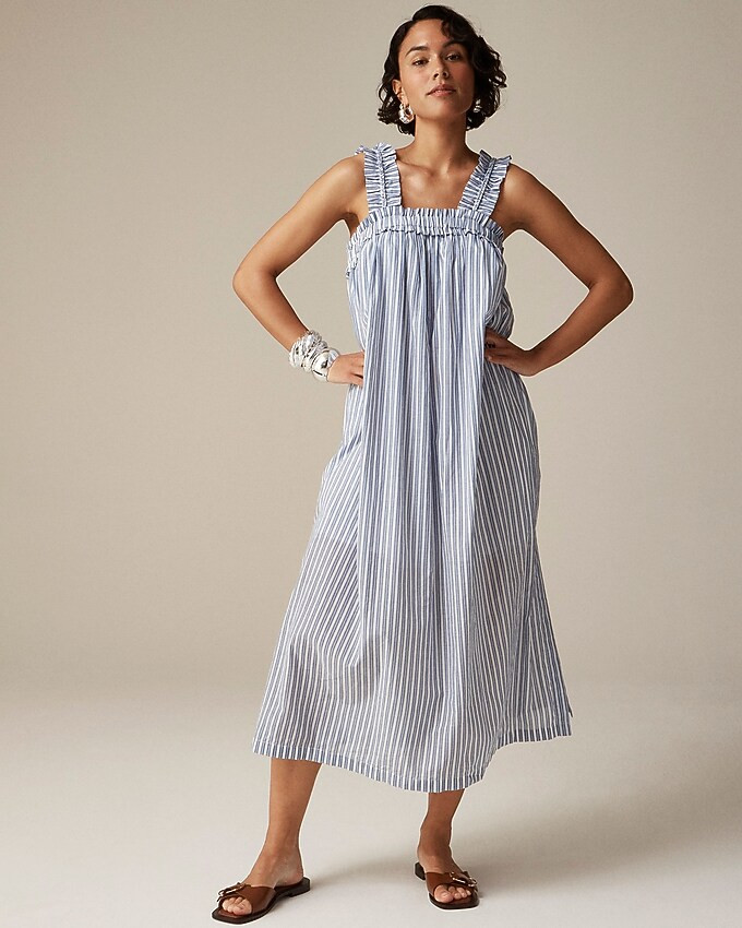 Cotton voile ruffle-trim shift dress in stripe | J. Crew US