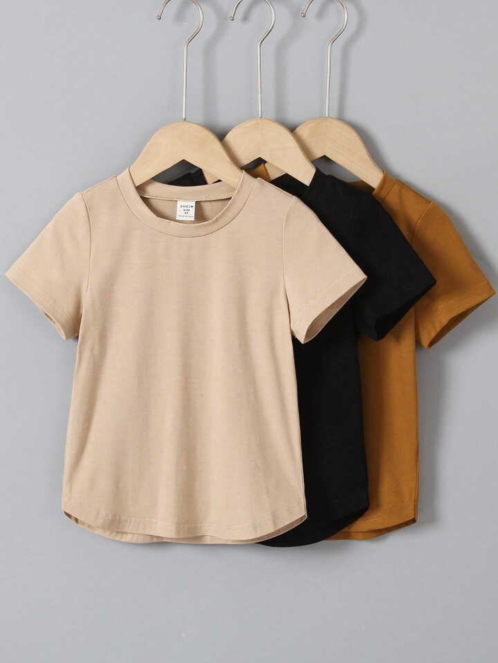 SHEIN Young Boy 3pcs Solid Round Neck Tee | SHEIN
