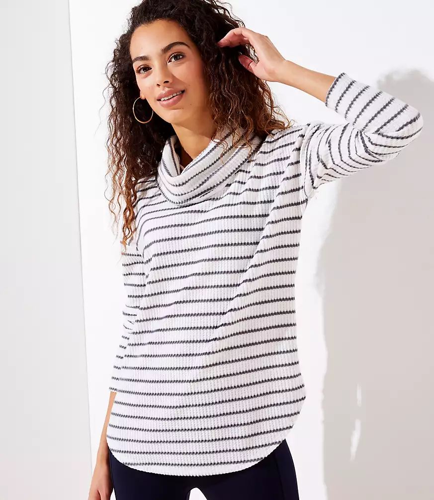 Striped Waffle Cowl Neck Top | LOFT | LOFT