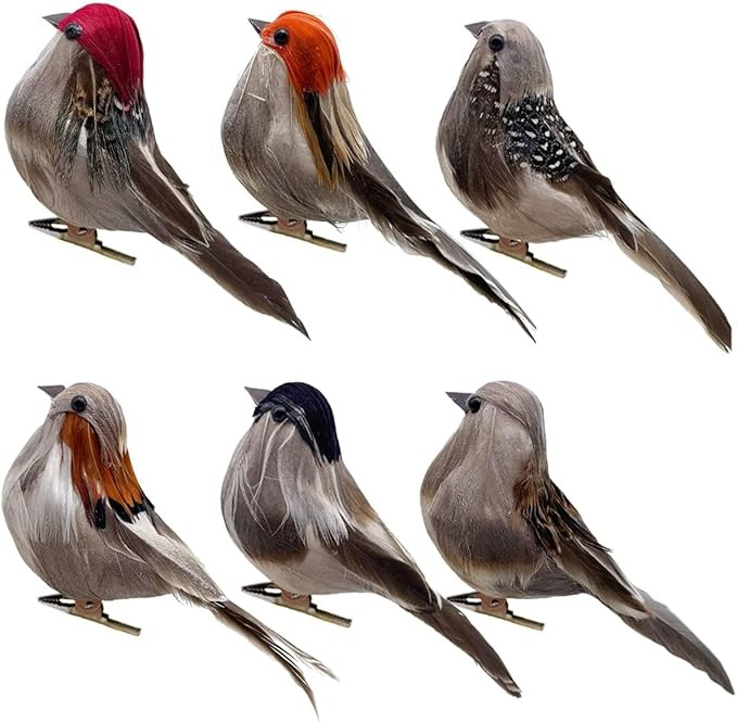 LWINGFLYER 6PCS Clip on 3D Small Artificial Sparrow 3.9inch Feather Birds Ornaments for Craft Gar... | Amazon (US)