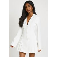 boohoo Women's Tailored Structured Cinched Waist Pleated Blazer Dress in Ivory | Size: 8 | Polyurethane | boohoo (US & Canada)
