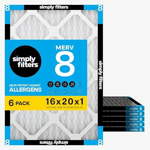 Simply 16x20x1 Air Filter, MERV 8, 6 Pack, For Home AC Furnace & HVAC (Actual Size: 15.75"x19.75"... | Amazon (US)