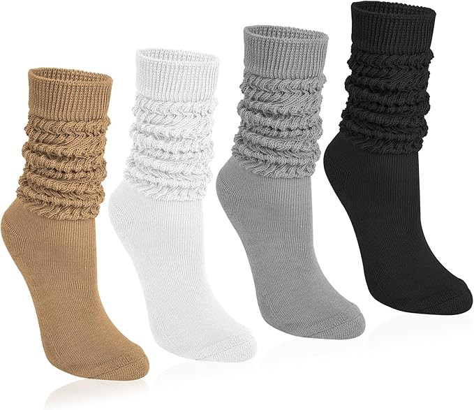 Justay 4 Pairs Slouchy Socks for Women, Scrunch Boot Long Knee High Knit Tube Athletic Slouch Soc... | Amazon (US)
