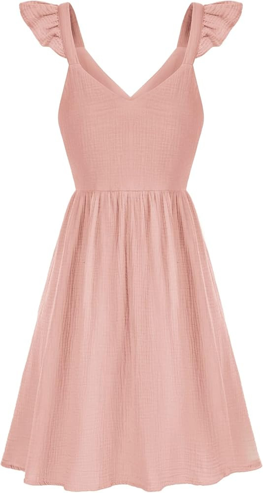 GRACE KARIN Women's Casual Summer Dress V-Neck Ruffle Trim Sleeveless A-Line Mini Short Dress | Amazon (US)