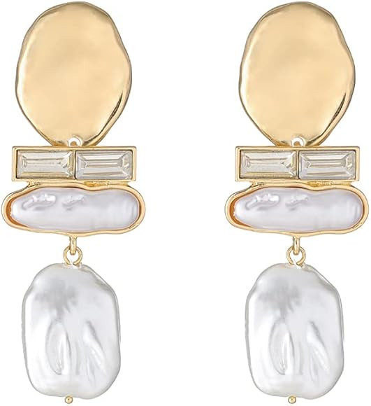 Statement Pearl Dangle Earring Luxury Chandelier Earring Gold and Pearl Earring Organic Style Ear... | Amazon (US)