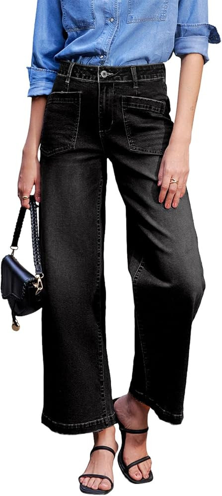 Sidefeel Women's Wide Leg Jeans High Waisted Stretchy Jeans Straight Leg Loose Fit Zimbaplatinum ... | Amazon (US)