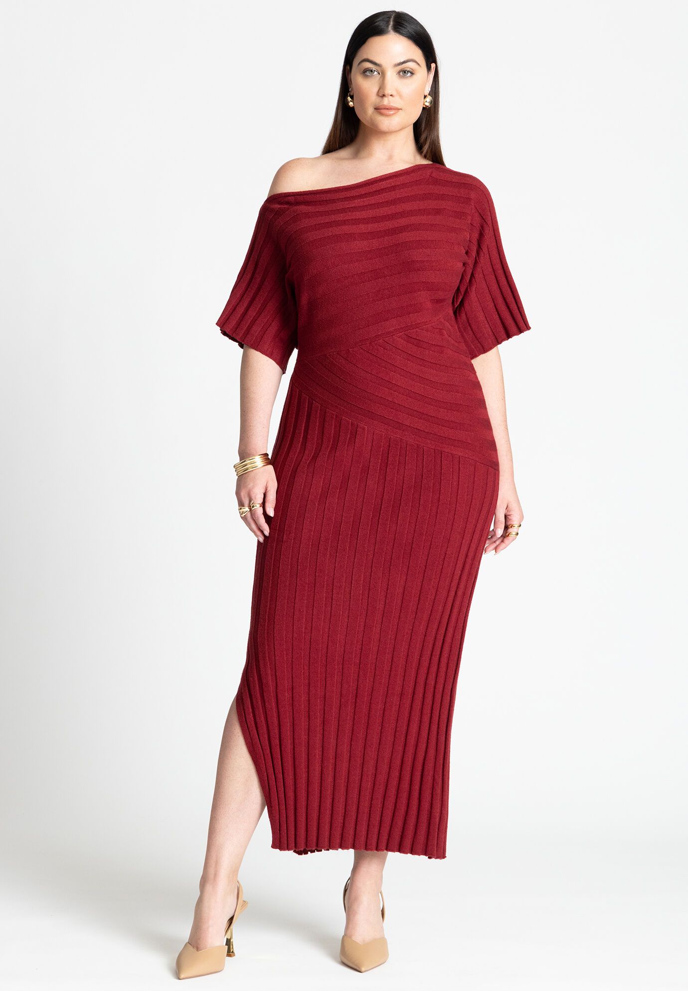 Mixed Directional Rib Midi Dress | Eloquii