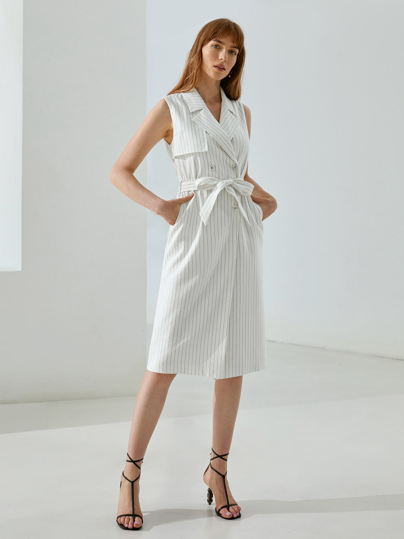 MOTF PREMIUM LINEN DOUBLE BREASTED BELTED DRESS | SHEIN