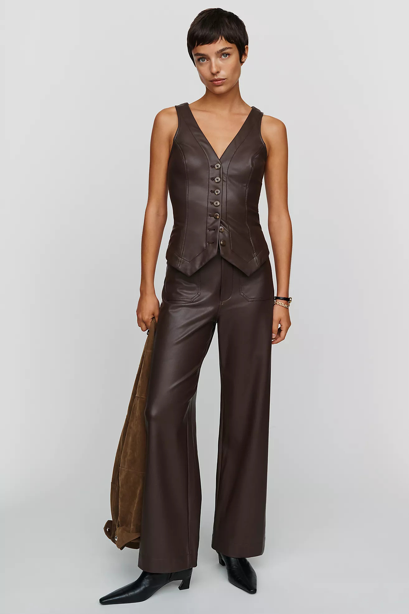 Halsey Faux Leather Slim Button-Front Vest | Anthropologie (US)